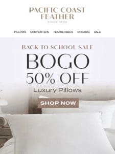 Double up With BOGO 50% OFF Pillows