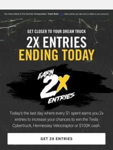 Ending Today: 2x Sweepstakes Entries