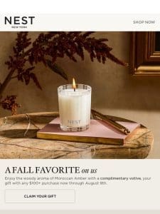 Enjoy a complimentary Moroccan Amber Votive