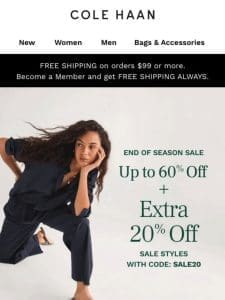 Extra 20% off sale styles already up to 60% off