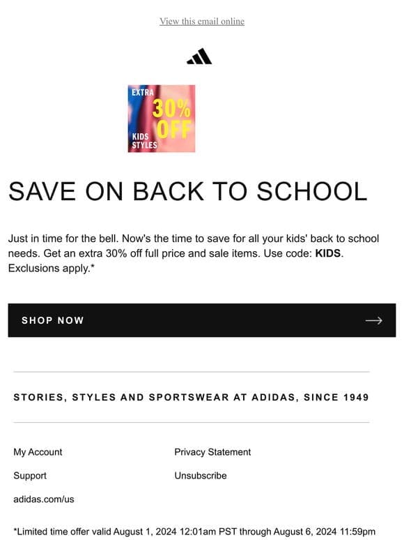 Extra 30% off kids styles