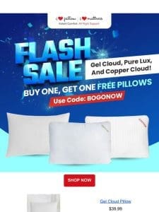 FLASH SALE! Buy One， Get One FREE Pillows!