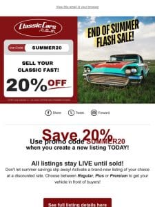 FLASH SALE: Save 20% on new and upgraded listings!