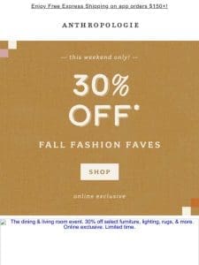 Fall Fashion Flash Sale: 30% OFF