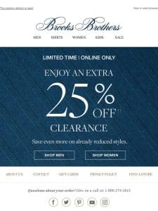 Final Day! Extra 25% Off Clearance