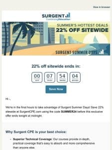 Final Hours! 22% Off Sitewide—Surgent Summer Days Post-Sale Ends Tonight!