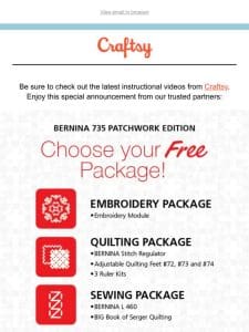 Free gifts with the BERNINA 735 Patchwork Edition!