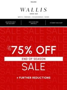 Further reductions， up to 75% off