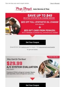 Get up to $45 on Oil Change Service