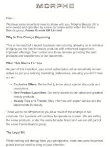 Important update regarding the Morphe business