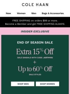 Insider Exclusive: Extra 15% off sale sandals