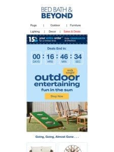 Just HOURS Left to Grab 15% off 1000s of Outdoor Entertaining Items  ️