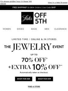 Last day: Up to 70% OFF + extra 10% OFF jewelry