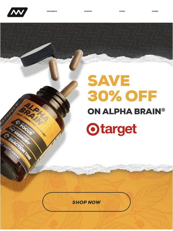 Limited Time! Save 30% OFF on Alpha BRAIN® at Target