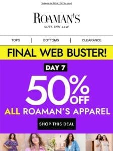 NOW ON: 50% OFF ALL ROAMAN’S APPAREL?