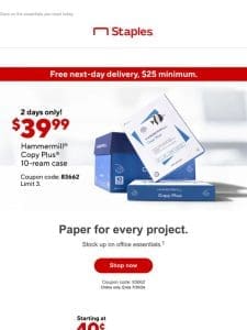 Only $39.99 for 10-ream cases of Hammermill copy plus paper!