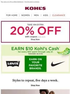 Save 20% & start rolling in the Kohl’s Cash ?