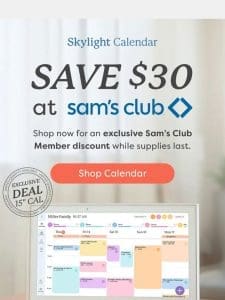 Save $30 on Skylight Calendar at Sam’s Club!