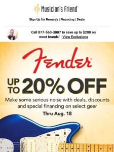 Score up to 20% off Fender