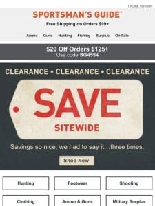 Sitewide Clearance + $20 Off Orders $125+