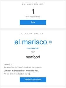 SpanishDictionary.com Daily Lesson — Review Your Words and Learn “el marisco”