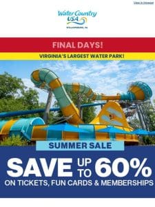 Summer Sale Final Days: Save Up To 60% On Tickets， Fun Cards and Memberships ?