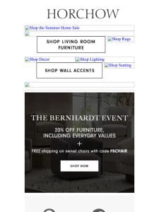 The Bernhardt Event: 20% off furniture & FREE shipping on swivel chairs