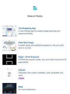 The Budgeting App， Multiply， Kuration AI， Hyper – AI for Everyone， Pitch Deck Inspo， and more