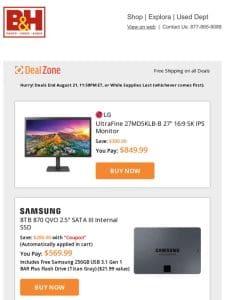 Today’s Deals: LG UltraFine 27″ 16:9 5K IPS Monitor， Samsung 8TB 870 QVO 2.5″ SATA III Internal SSD， Pelican 1500 Case w/ Foam， Luxli Taiko 2×1 RGB LED Light Panel & more