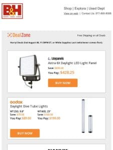 Today’s Deals: Litepanels Astra 6X Daylight LED Light Panel， Godox Daylight Dive Tube Lights， Nanuk 963 Wheeled Hard Case w/ Padded Divider Insert， GVM 4400mAh Batteries w/ Travel Chargers & More