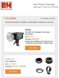 Today’s Deals: SmallRig Daylight LED Video Monolight， Vello Lens Adapters， Oben Skysill 4-Section Aluminum Tripod w/ 90° Lateral Center Column， Logitech K400 Plus Wireless Touch Keyboard & More