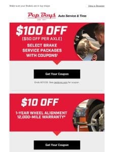 Up to $100 off Brake service