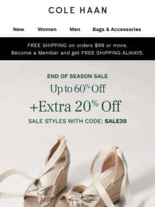 Up to 60% off + extra 20% off