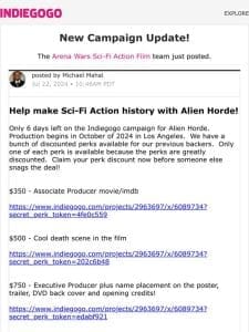 ? Update #334 from Arena Wars Sci-Fi Action Film