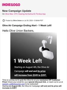 ? Update #36 from Olive Max: OTC Hearing Aid Earbud & Tinnitus App