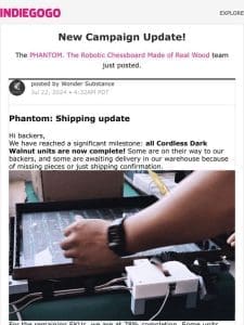 ? Update #36 from PHANTOM. The Robotic Chessboard Made of Real Wood