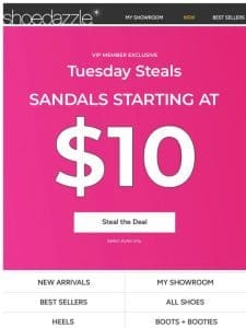 VIP Exclusive: Sandals Starting at $10!