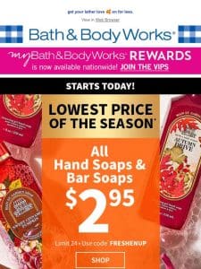 ?? $2.95 hand soaps: suds up starting now!