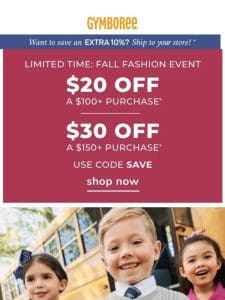 $20 OFF Fall Fashion Event Starts NOW