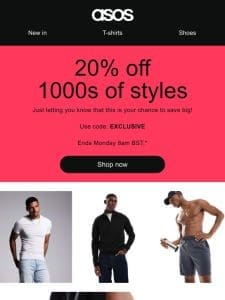 20% off 1000s of styles