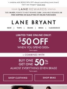 $50 OFF $100 ONLINE ONLY (won’t last long!)