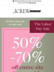 50%–70% off kids’ styles! Plus， FREE SHIPPING (no minimum)…