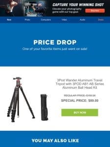 ?? Alert: 3Pod Wander Aluminum Travel Tripod with 3POD AB1 AB Series Aluminum Ball Head Kit Price Drop!