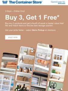 Buy Any 3 Items， Get 1 Free!?