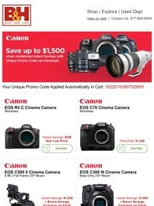 E-Mail Only Bonus Offer on Canon Cameras & Lenses – Save NOW up to $1，500!