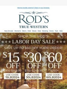 ENDS TODAY-The Rod’s Labor Day Sale-Up to $60 off Your Order!