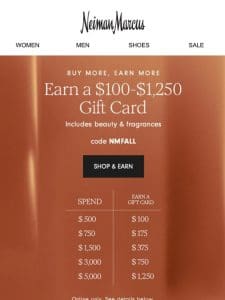 ENDS TONIGHT: Earn a $100-$1，250 gift card