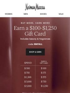 Earn a $100-$1，250 gift card on Tadashi， Alice + Olivia…