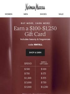 Earn up to a $1，250 gift card today (includes beauty!)