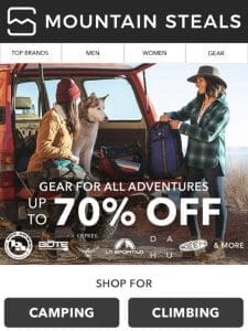 Gear for all adventures ?? 70% off